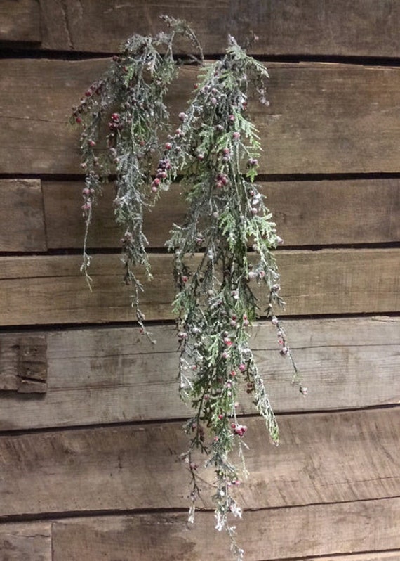 45 Frosted Cedar & Red Berries Hanging Spray/faux  Garlands/vines/greenery/wedding Centerpieces/home Decor/faux Vines/silk  Vines 