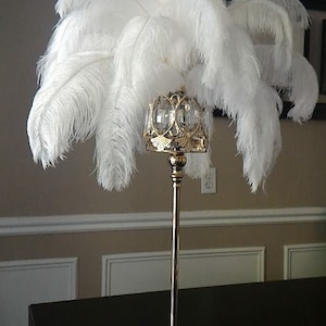 28 Tall GATSBY LARGE CRYSTALS Gold Crystal Globe Stand Ostrich Feather Centerpiece Great Gatsby/Wedding/Old Hollywood/Glitz andGlam image 2