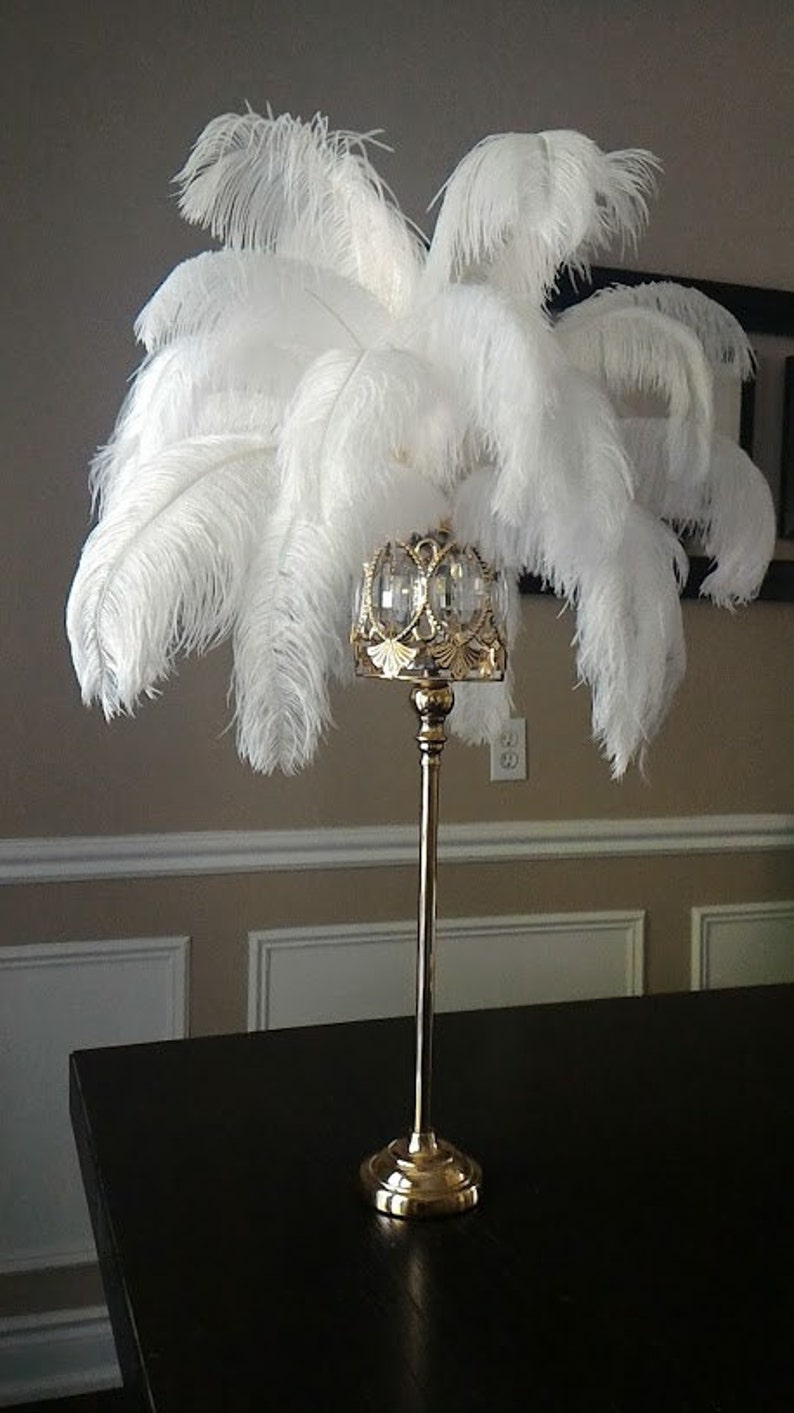 28 Tall GATSBY LARGE CRYSTALS Gold Crystal Globe Stand Ostrich Feather Centerpiece Great Gatsby/Wedding/Old Hollywood/Glitz andGlam image 2