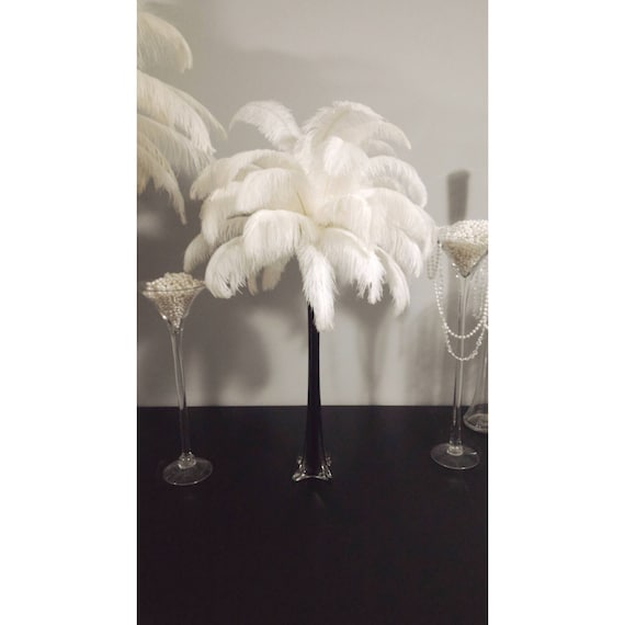 Black Eiffel Tower Vase Ostrich Feather Centerpiece / Black and