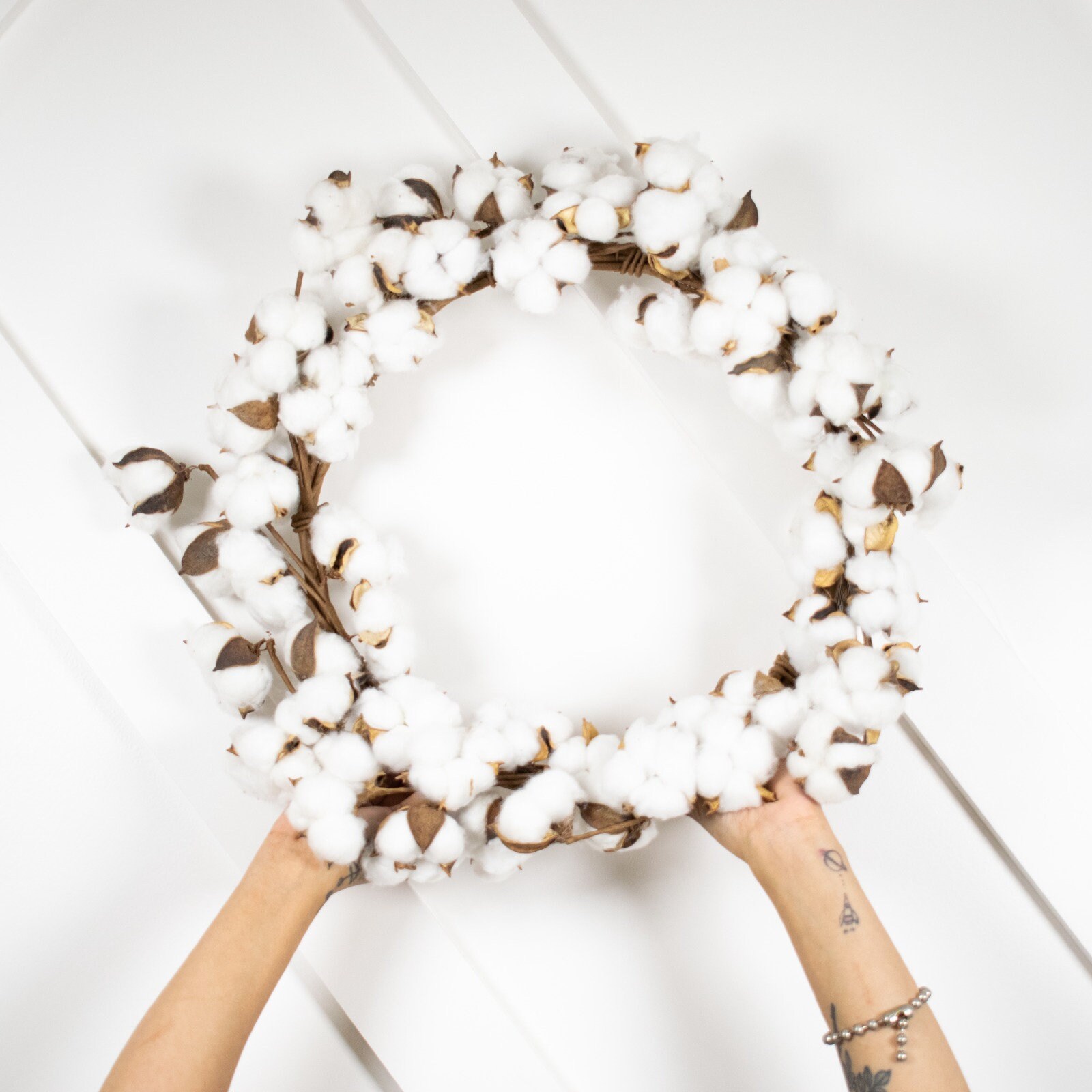 18 Cotton Flower Wreath/spring Wreath/real Cotton/pure Etsy