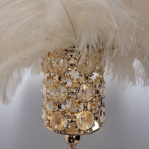 28 Tall GATSBY LARGE CRYSTALS Gold Crystal Globe Stand Ostrich Feather Centerpiece Great Gatsby/Wedding/Old Hollywood/Glitz andGlam Starburst