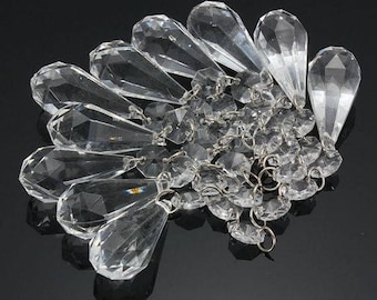 10 Pcs Acrylic Pendants/Crystal look/Hanging Garlands/ Pendants with Chain/ Clear Gems / Christmas Ornaments/ Centerpiece Jewels