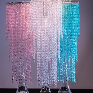 28 Iridescent Bead Chandelier Wedding Centerpiece Acrylic Crystal Diamond cut 3Tier image 4