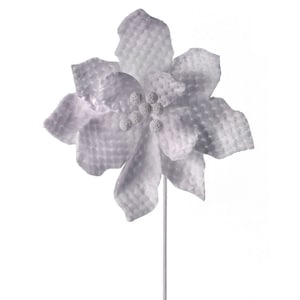 20" White Quilted Snow Poinsettia/Holiday Decor/Christmas Decorations/Poinsettia Picks/Poinsettia Flowers/Poinsettia Plants