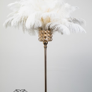 26&quot; Gold Square Crystal Chandelier Stand/ Ostrich Feather Centerpiece for Great Gatsby/Wedding/Old Hollywood/Glitz and Glam themes