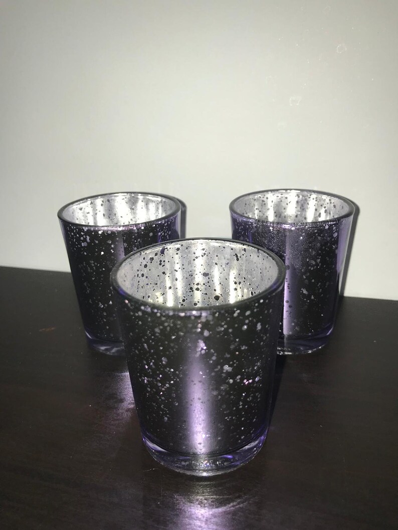 Set Of 12 Mercury Glass Lavender Purple Speckled Candle Image 0