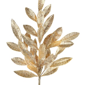 21&quot; Gold Glitter Bay Leaf Spray/Sprays/Faux Spray/Wedding Decor/Holiday Decor/Table Decor/Glitter Spray/Natural Spray/DIY crafts