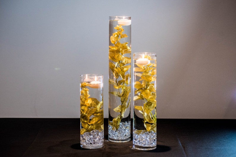 Submersible Gold Floral Wedding Centerpiece with Floating Candles and Acrylic Crystals Kit/ Perfect for Thanksgiving or Great Gatsby theme image 2