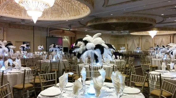 Light up Vase Ostrich Feather Centerpiece for Weddings/birthday/holiday  Parties/great Gatsby/ Roaring 20's/hollywood Glam Themes 