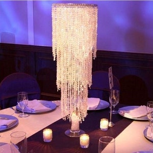 28 Iridescent Bead Chandelier Wedding Centerpiece Acrylic Crystal Diamond cut 3Tier image 1