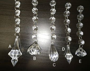 10 Pcs Acrylic Pendants/Crystal look/Hanging Garlands/ Pendants with Chain/ Clear Gems / Christmas Ornaments/ Centerpiece Jewels