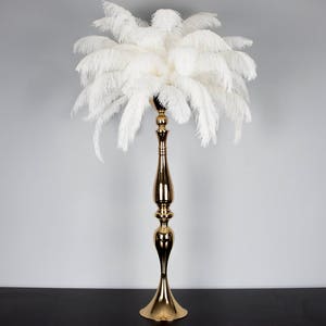 Gold/Silver Metal Ostrich Feather Centerpiece Globe Candleholder/ Candelabra 30in Hollywood Glam Roaring 20&#39;s Bling Crystals CandleStand