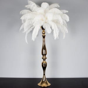 Gold/Silver Metal Ostrich Feather Centerpiece Globe Candleholder/ Candelabra 30in Hollywood Glam Roaring 20's Bling Crystals CandleStand