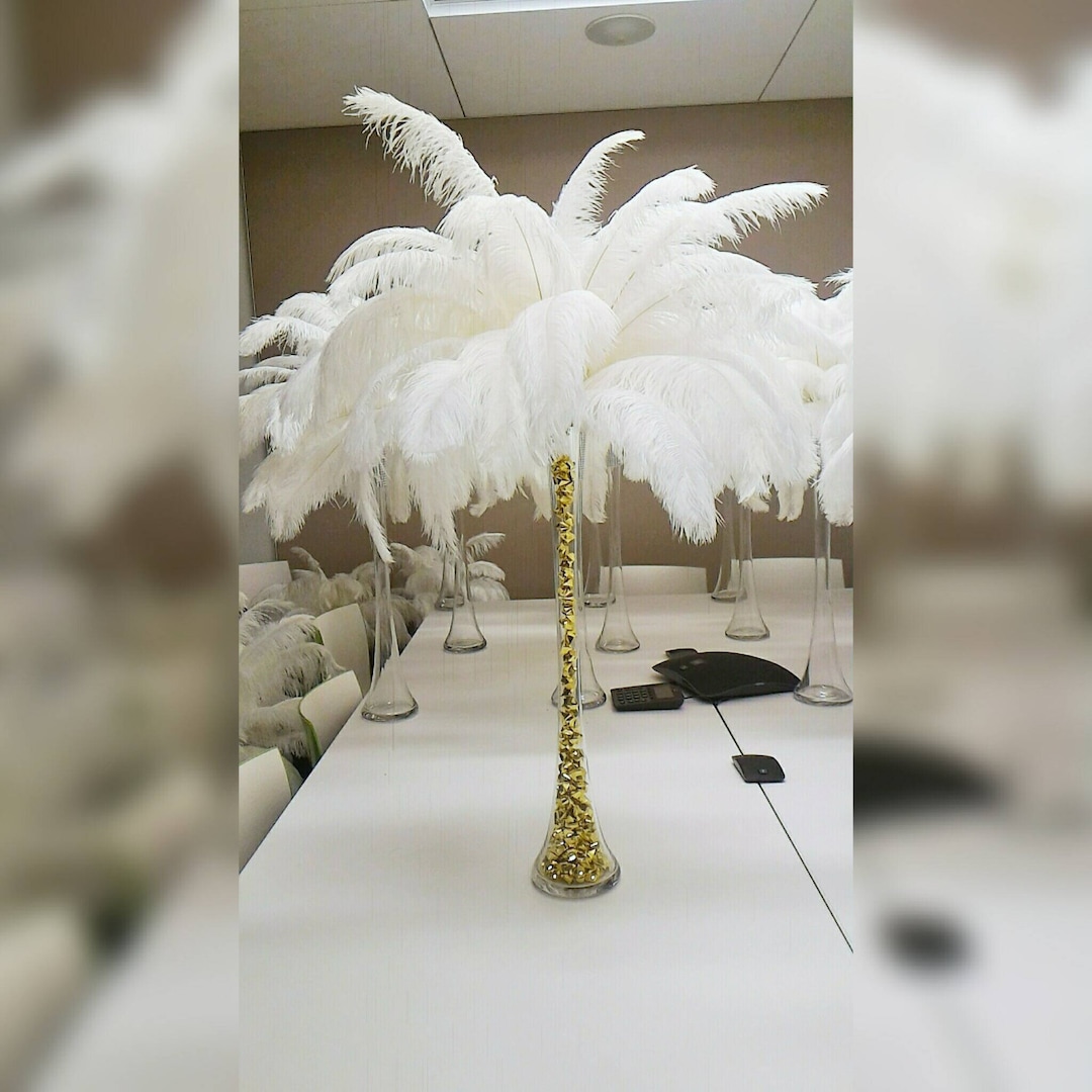 White Ostrich Feather Centerpiece 20 Trumpet Vase/with Crystal Bling/ Great  Gatsby/hollywood Glam/roaring 20's/flapper/ Tall Centerpiece -  Denmark