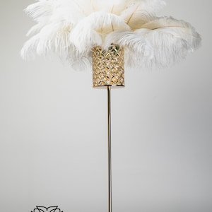28&quot; Tall Gold Crystal Globe Stand Ostrich Feather Centerpiece for Great Gatsby/Wedding/Old Hollywood/Glitz and Glam themes