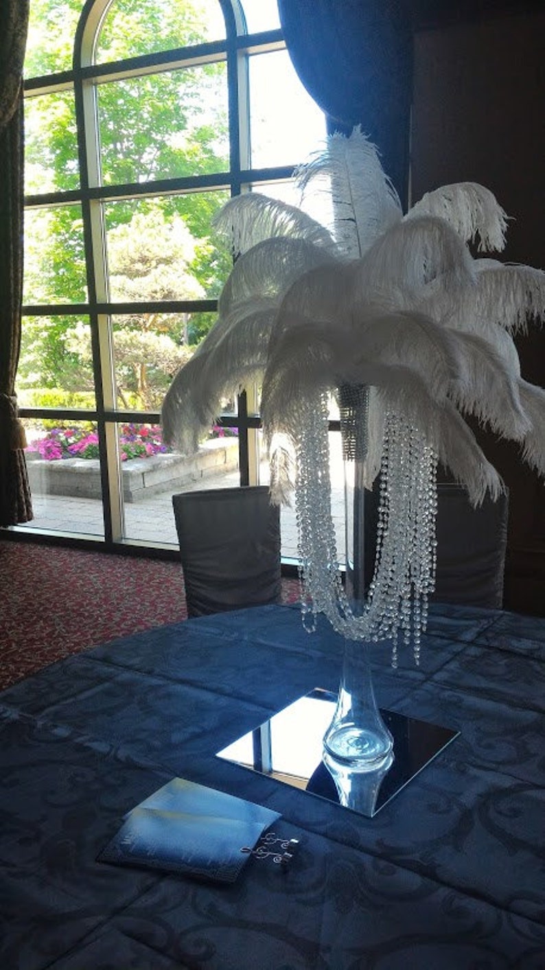 50 Feet of Crystal/Acrylic Garlands White Ostrich Feather Centerpiece for Glam Glitz Bling Hollwood theme image 3