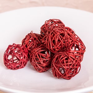 Thin Red/Burgundy Wicker Balls, 6 pc Decorative Balls, Rustic Decor Ideas, Rustic Bawl Filler, Wicker Decoration,  Rustic Table Decor