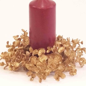 3&quot; Gold Glitter Eucalyptus Candlering/Candle Decor/Table Decor/Centrepiece Decor/Candle Ring/Christmas Table Decor