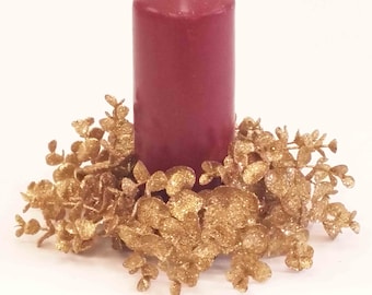 3" Gold Glitter Eucalyptus Candlering/Candle Decor/Table Decor/Centrepiece Decor/Candle Ring/Christmas Table Decor