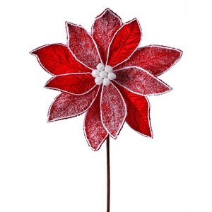 28&quot; Red & White Frosted Velvet Poinsettia/Holiday Decor/Christmas Decorations/Poinsettia Picks/Poinsettia Flowers/Poinsettia Plants