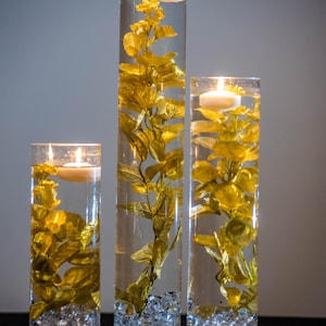Submersible Gold Floral Wedding Centerpiece with Floating Candles and Acrylic Crystals Kit/ Perfect for Thanksgiving or Great Gatsby theme image 1