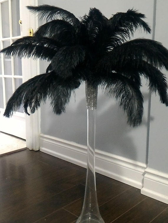 Complete Feather Centerpiece With 20 Vase (Black) for Sale Online