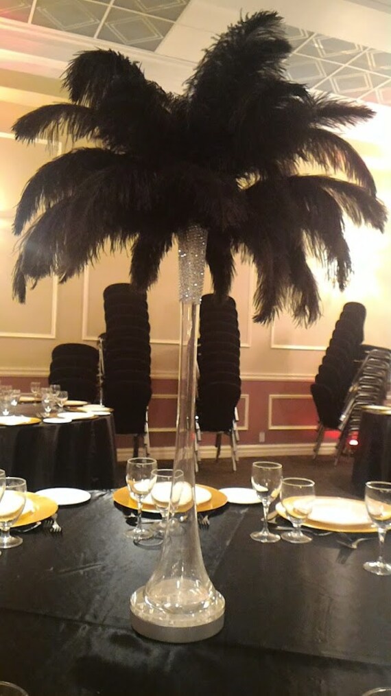 Complete Feather Centerpiece With 20 Vase (Black) for Sale Online