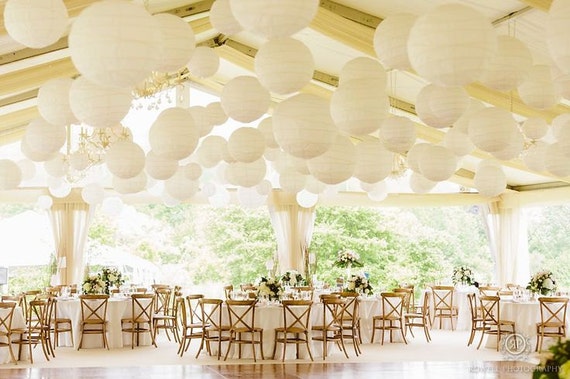 8 Inch White Paper Lanterns with LED Lights