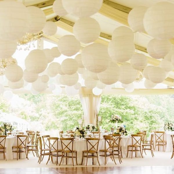40 lanternes chinoises rondes en papier blanc, ensemble de lumière LED, kits de bricolage pour la lumière de décoration de ciel d'événement de fête de mariage