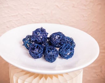 Blue Wicker Balls, 8pc Decorative Balls, Rustic Decor Ideas, Rustic Bawl Filler, Wicker Decoration,  Rustic Table Decor