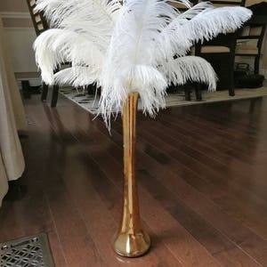 Gold 16 Tall Ostrich Feather Centerpiece Kits with Round Eiffel Tower Vase image 3