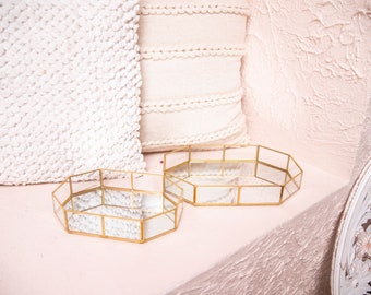 Terrarium Styled Vanity Trays/ Perfume Tray/Makeup Tray/ Gold Tray/Bathroom Vanity Tray/ Mirror Base Tray/Gold Trim Tray/Shirni tray