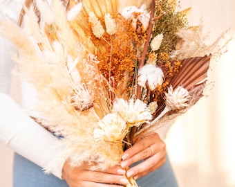 Dried Brown Natural Pampas with Cotton Floral Bouquet/25"/Palm Spades/Reed/Dried Pampas/Pampas Bouquet Decor/Boho Pampas/Bouquet/Bunny Tails