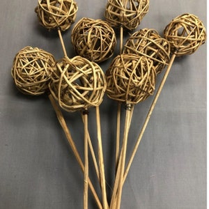 Natural Big Wicker Balls on Sticks 8pc  Decorative Balls, Rustic Decor Ideas, Rustic Bawl Filler, Wicker Decoration,  Rustic Table Decor