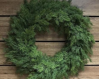 24" Real Touch Cedar Wreath/Green Artificial Wreath/Green Wreath/Natural Looking Wreath/Outdoor Wreath/Green Outdoor Wreath/