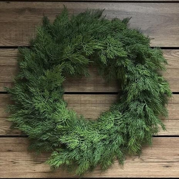 24" Real Touch Cedar Wreath/Green Artificial Wreath/Green Wreath/Natural Looking Wreath/Outdoor Wreath/Green Outdoor Wreath/