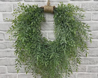 15" Faux Smilax Heart Shaped Wreath Green, Artificial Greenery Heart Garland, Romantic Wedding Chair Decor, Bridal Shower Backdrop Folia
