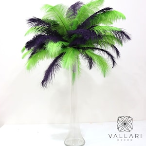Green and Purple 20&quot; Tall Ostrich Feather Centerpiece Kits with Round Eiffel Tower Vase