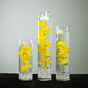 Submersible Yellow/White/White with Purple/Blue/Pink/Purple Orchid Floral Wedding Centerpiece with Floating Candles and Acrylic Crystals Kit