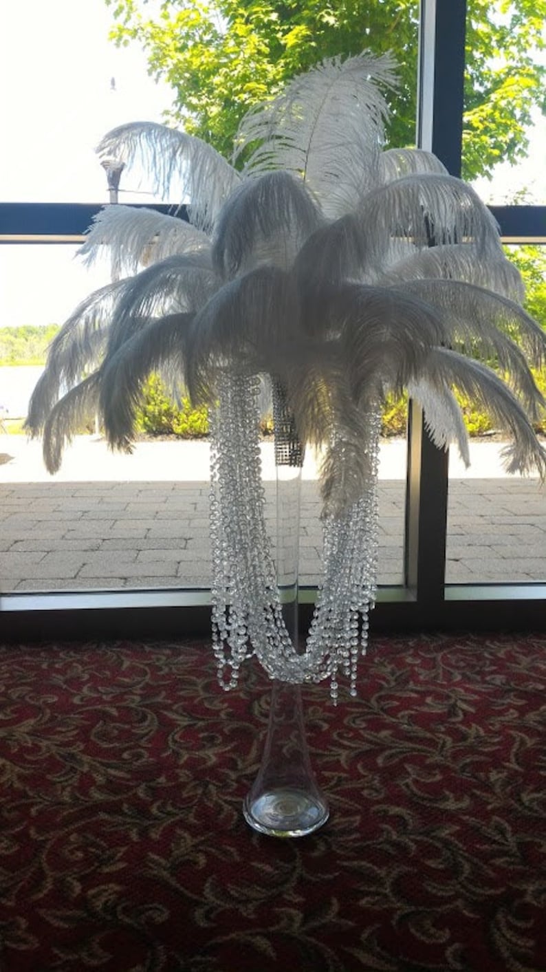 50 Feet of Crystal/Acrylic Garlands White Ostrich Feather Centerpiece for Glam Glitz Bling Hollwood theme image 5