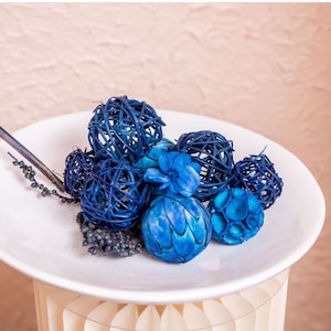 Blue Wicker Deco Balls Seed Pods, Dried Mintolla Balls, Dried Seed Pod, Natural Flower Pods, Dried Floral Supplies, Wood Rustic Decor