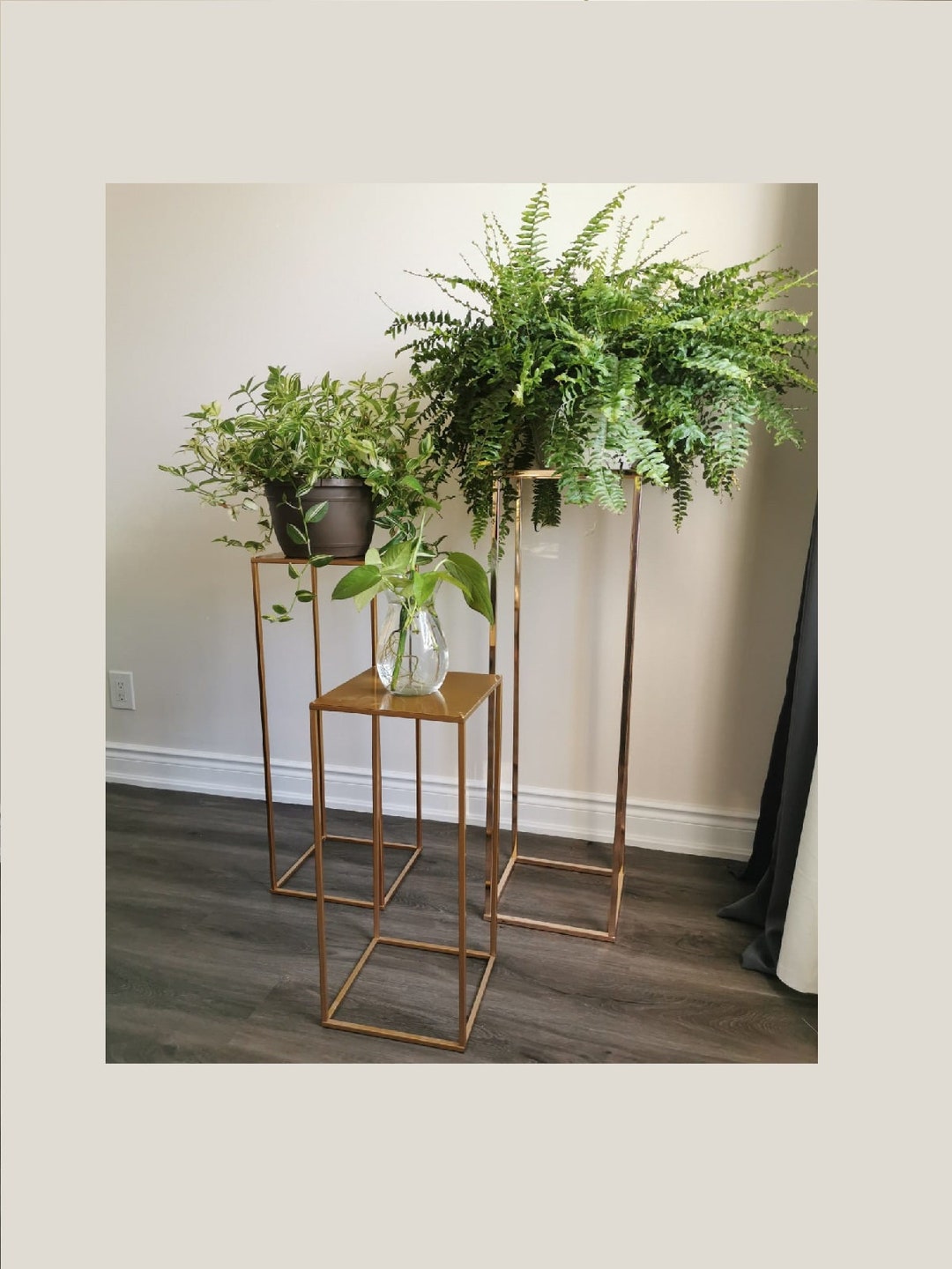 Modern Plant Stand Rectangle Stand Metal Gold Geometric Vase/metal Frame/ Tall  Stand/ Four Rod Stand/metal Vase/ Metal Vase/metal Riser 
