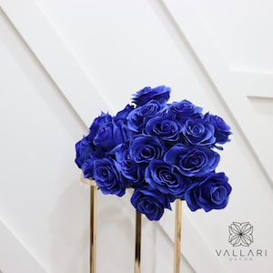 Royal Dark Blue Rose Bush/Cobalt Blue Rose Bush/Faux Flowers/Mutiple sizes/Aisle decor/ Centerpiece/Home Decor/Yellow Flowers/Roses