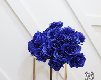 Royal Dark Blue Rose Bush/Cobalt Blue Rose Bush/Faux Flowers/Mutiple sizes/Aisle decor/ Centerpiece/Home Decor/Yellow Flowers/Roses