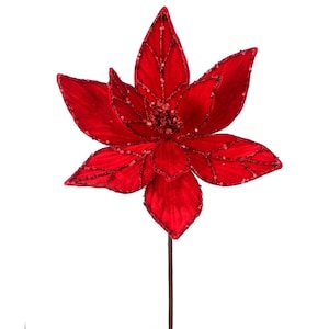 24&quot; Red Velvet Glitter Poinsettia/Christmas Tree Ornaments/Ornaments/Tree Decorations/Xmas Decor/Xmas Tree Decor/Holiday Season