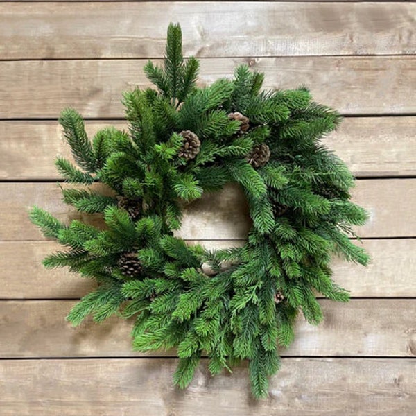 24" Fresh Touch Norway Spruce Pine Wreath/Artificial Wreath/Green Wreath/Natural Looking Wreath/Outdoor Wreath