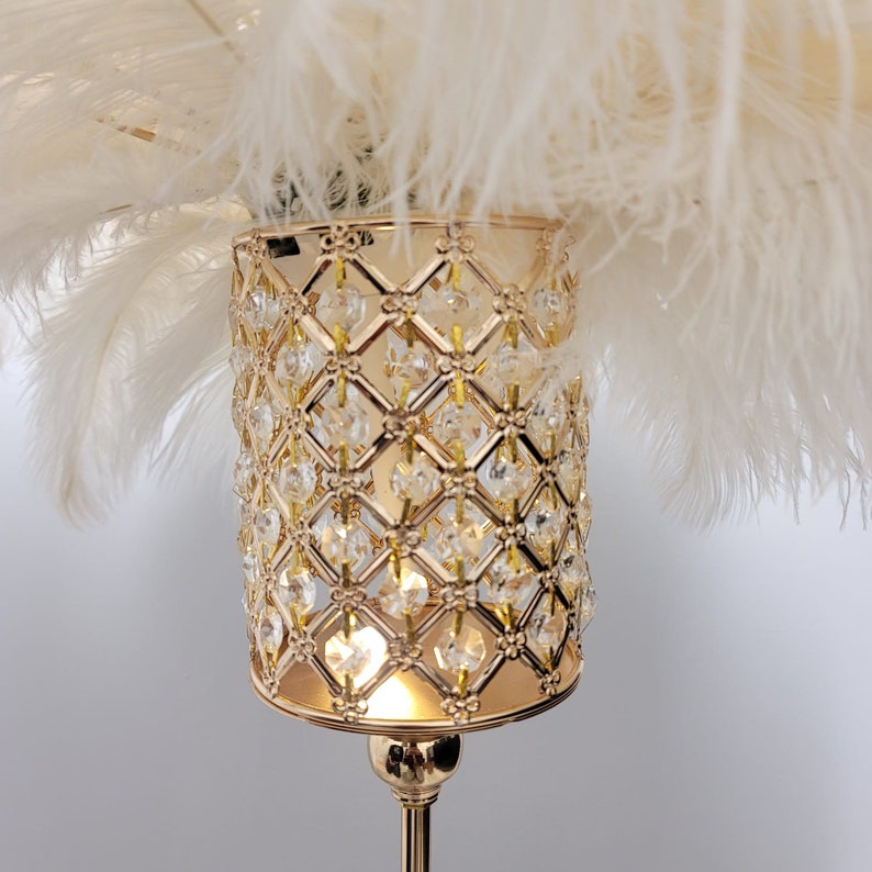28 Tall GATSBY LARGE CRYSTALS Gold Crystal Globe Stand Ostrich Feather Centerpiece Great Gatsby/Wedding/Old Hollywood/Glitz andGlam Criss-Cross