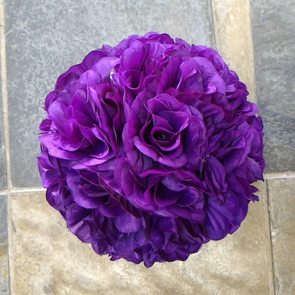 Purple Rose Flower Ball Pomander Wedding decoration Ball Silk Rose Kissing Ball Faux Flowers/Mutiple sizes/Aisle decor/ Centerpiece