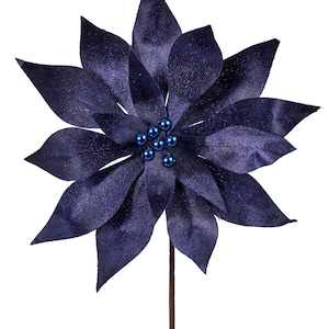 20&quot; Midnight Blue Velvet Pearl Centre Poinsettia/Holiday Decor/Christmas Decorations/Poinsettia Picks/Poinsettia Flowers/Poinsettia Plants